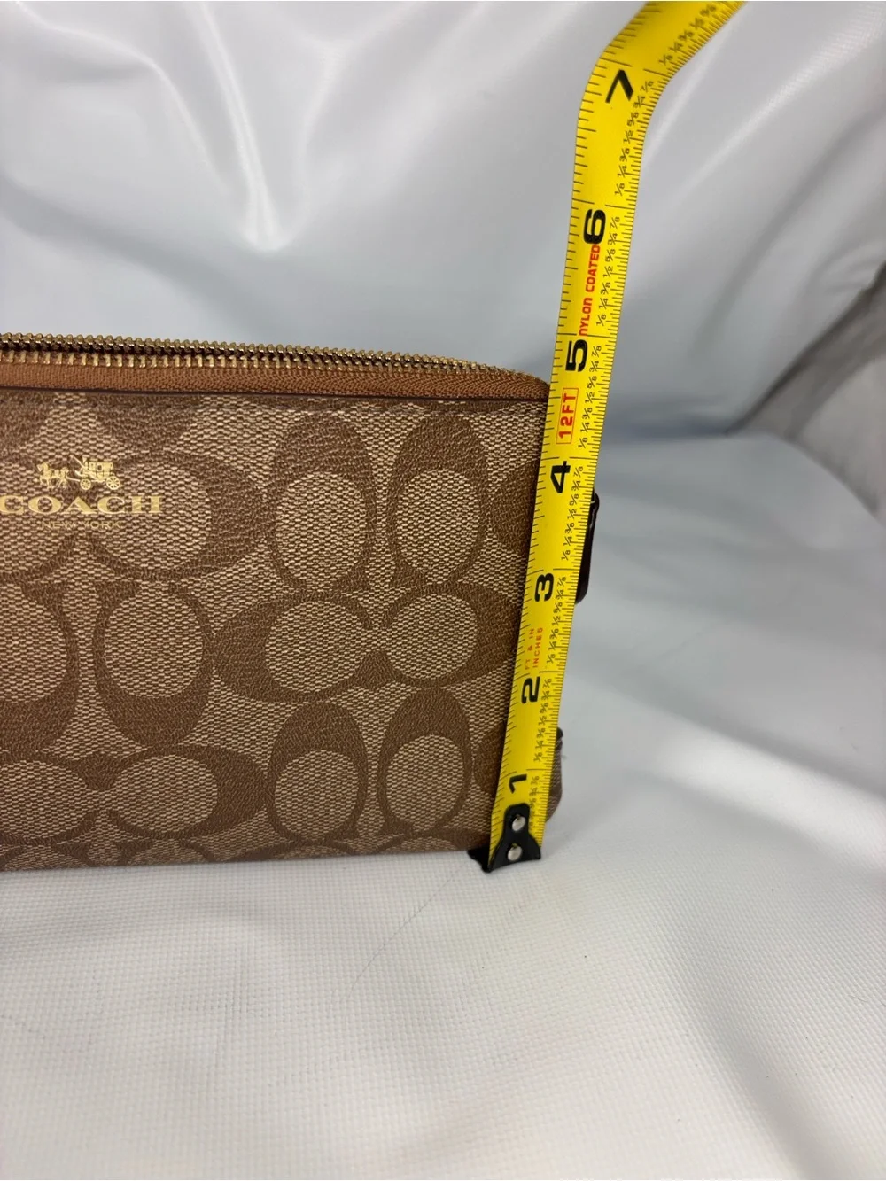 Coach Brown Signature Canvas Wristlet with Gold Logo